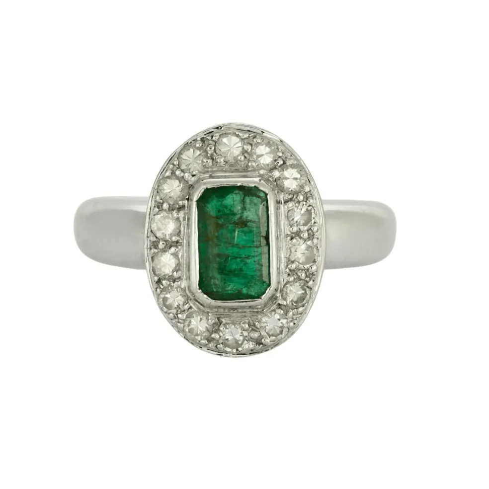 Bague or blanc avec émeraude et diamants