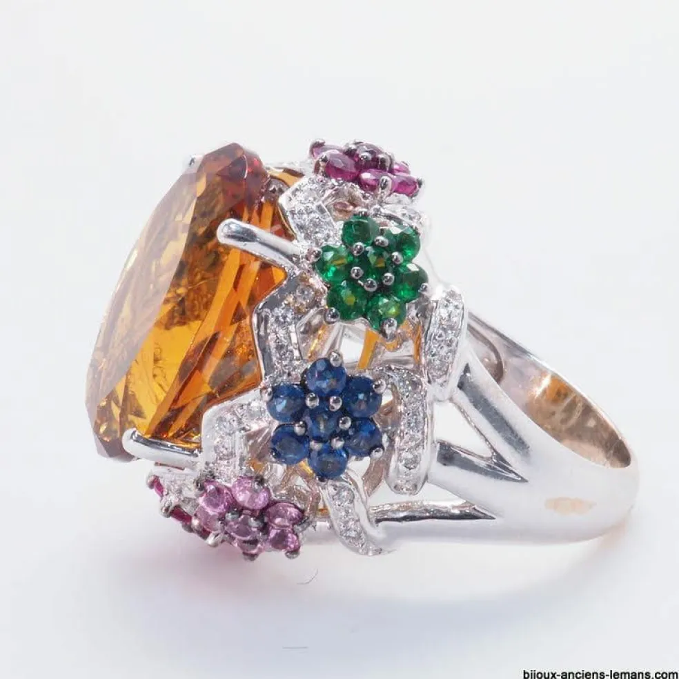 Bague or blanc, citrine, diamants