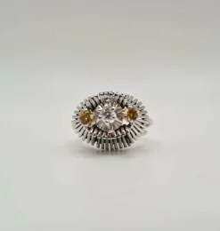 Bague or blanc, citrines et diamant taille ancienne