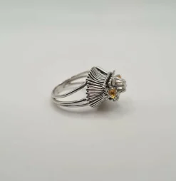 Bague or blanc, citrines et diamant taille ancienne