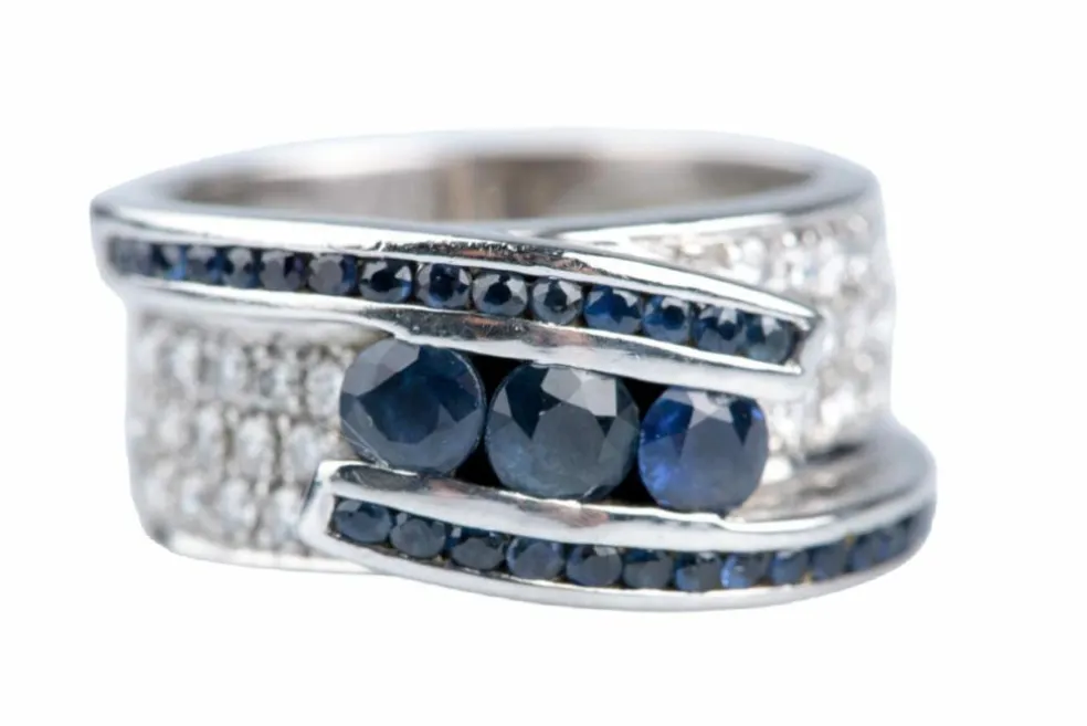 Bague Or blanc 1.65ct Saphir Diamant