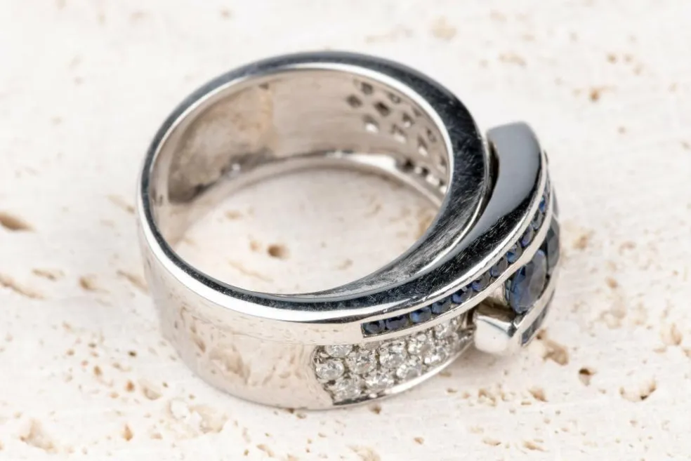 Bague Or blanc 1.65ct Saphir Diamant