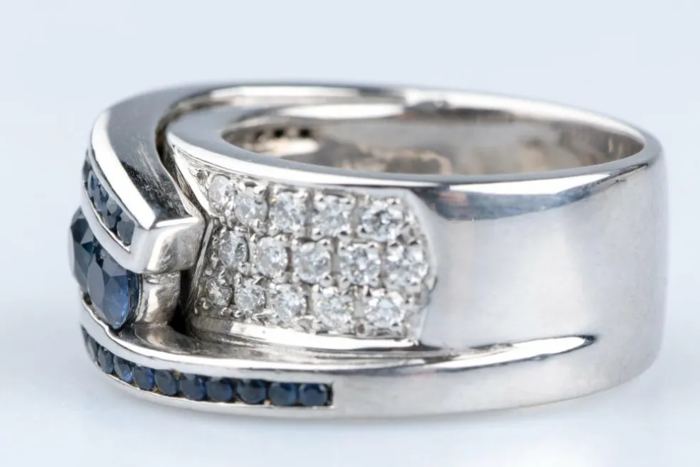 Bague Or blanc 1.65ct Saphir Diamant