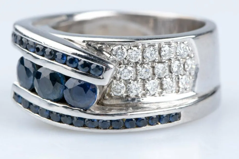 Bague Or blanc 1.65ct Saphir Diamant