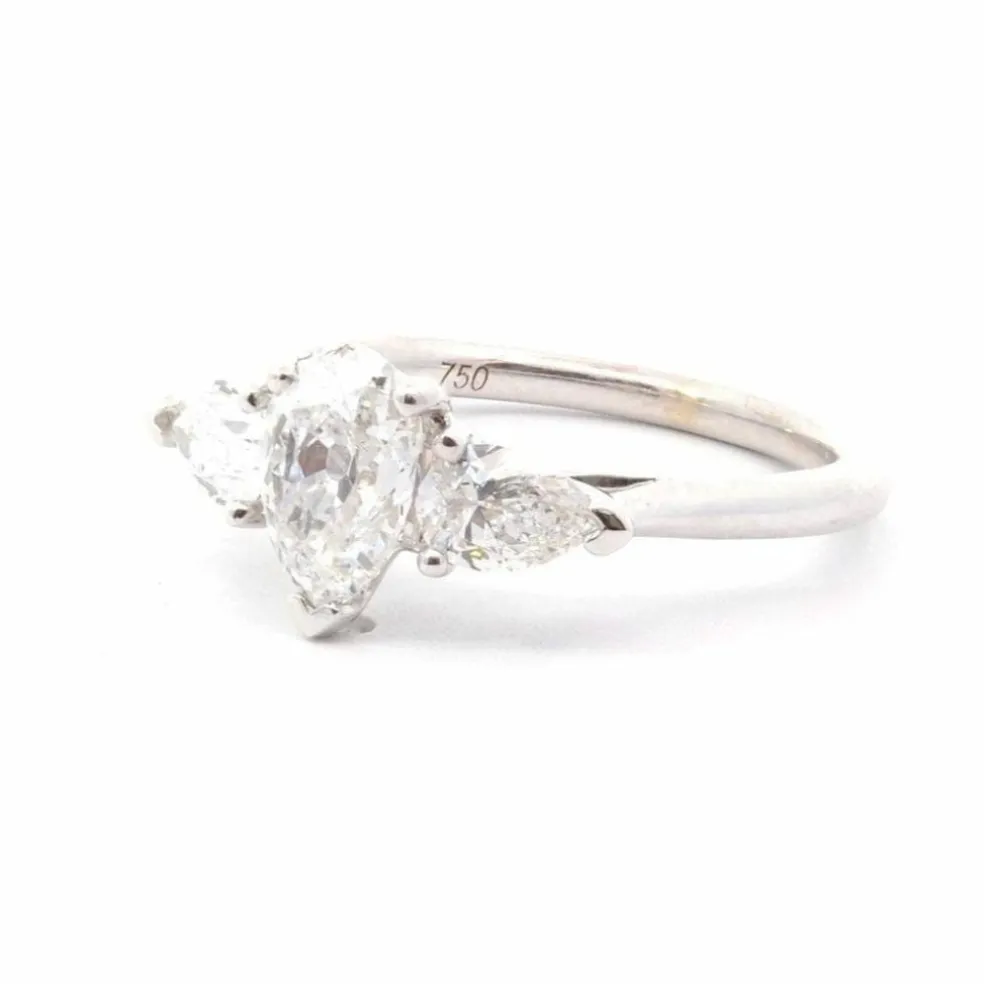 Bague or blanc diamant poire 1ct D/SI2