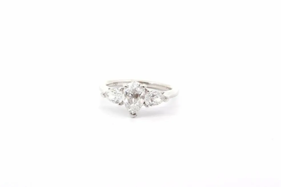 Bague or blanc diamant poire 1ct D/SI2