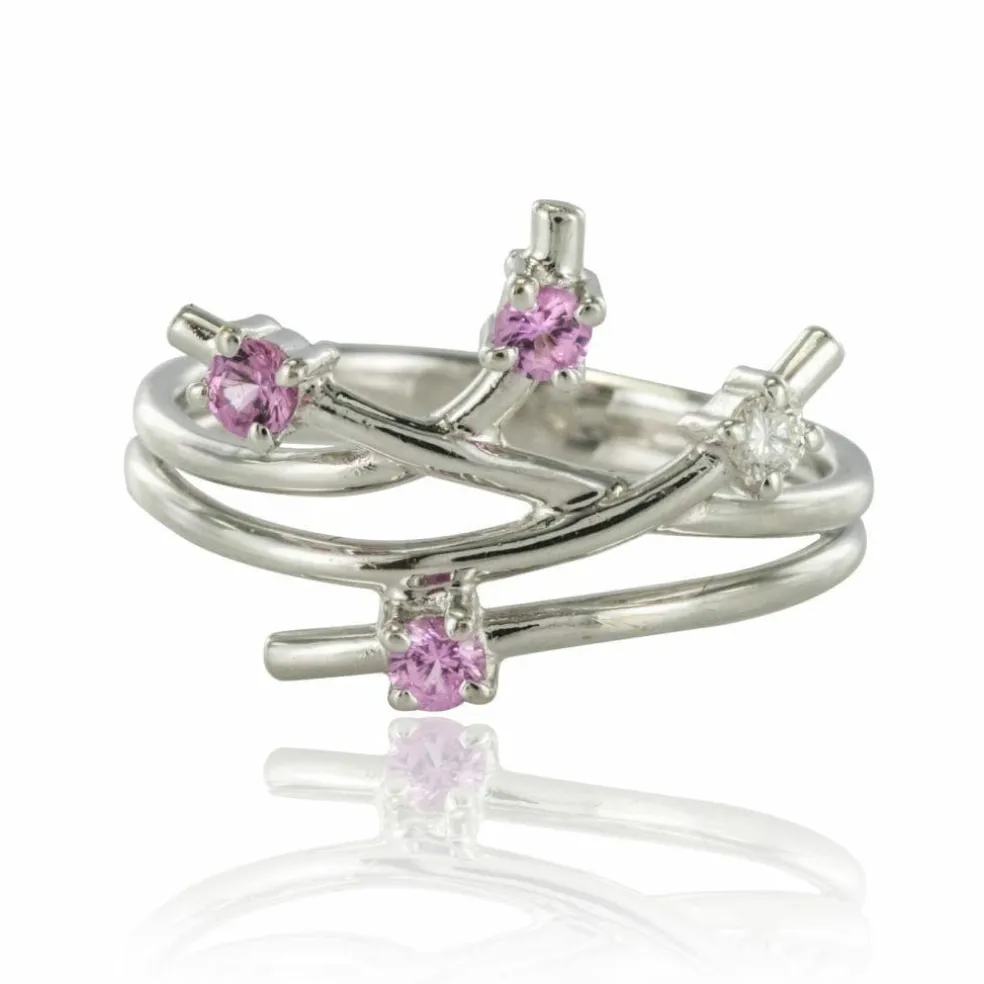 Bague or blanc diamant saphir rose