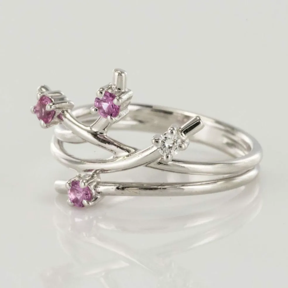 Bague or blanc diamant saphir rose