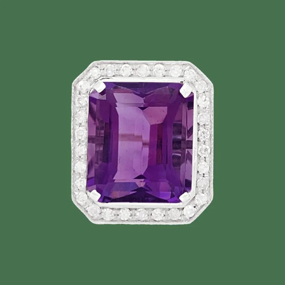 Bague or blanc, diamants, améthyste.