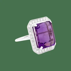Bague or blanc, diamants, améthyste.