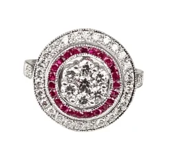 Bague or blanc diamants et rubis