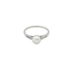 Bague or blanc diamants et perle