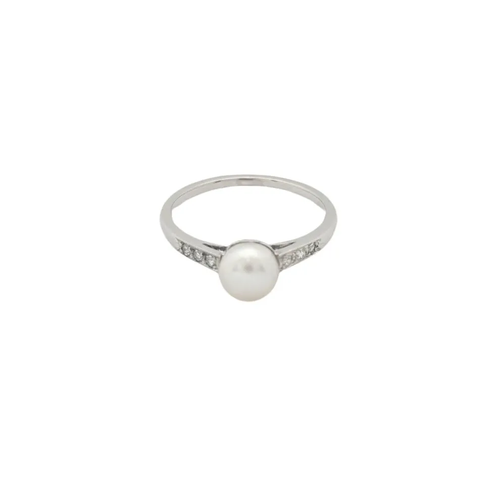 Bague or blanc diamants et perle