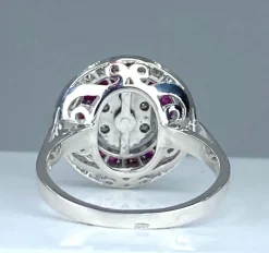 Bague or blanc diamants et rubis