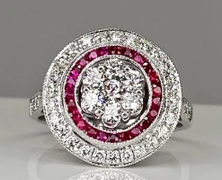 Bague or blanc diamants et rubis