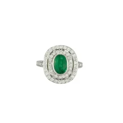 Bague or blanc, diamants, émeraude