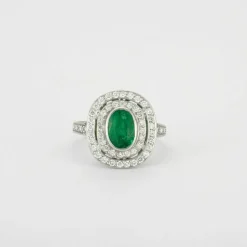 Bague or blanc, diamants, émeraude