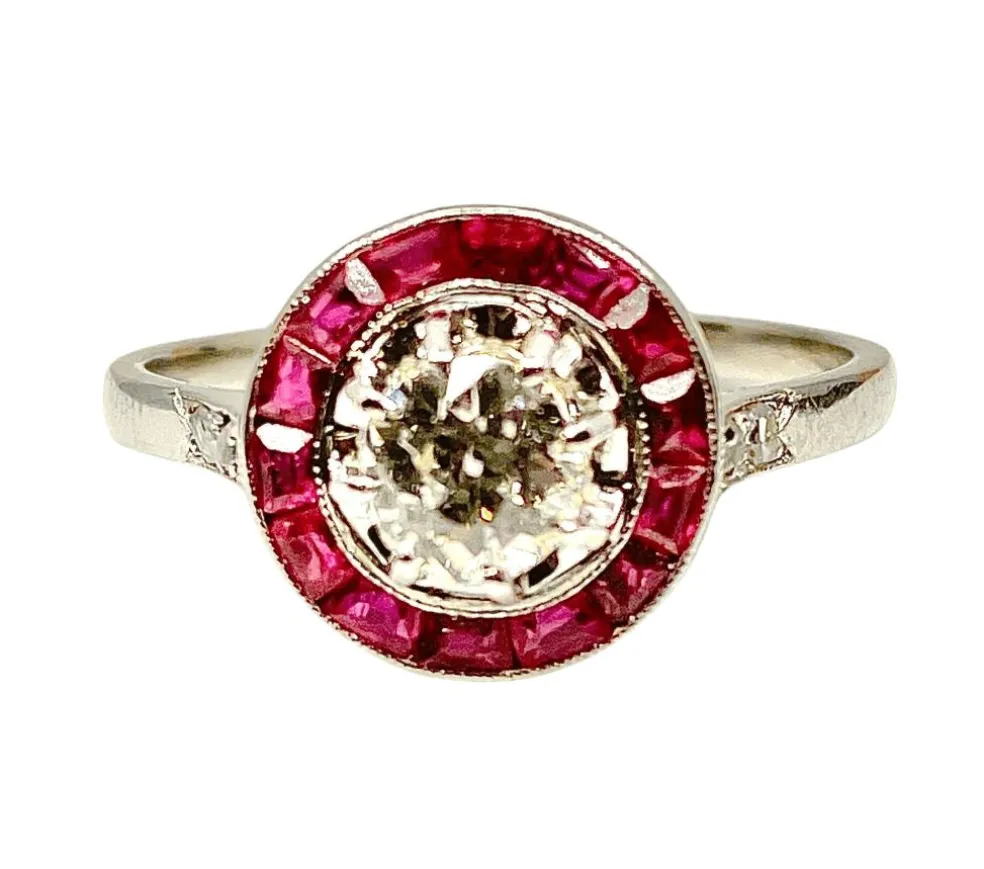 Bague Or blanc Diamants Rubis