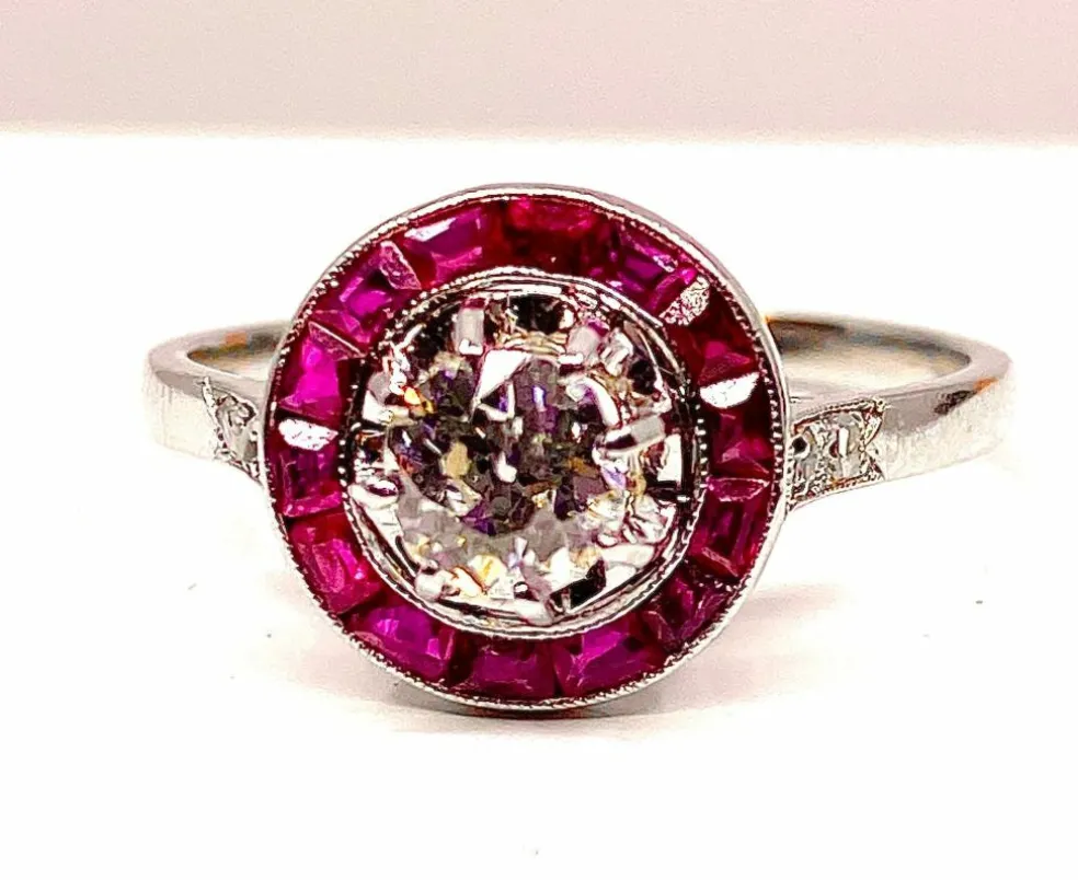 Bague Or blanc Diamants Rubis