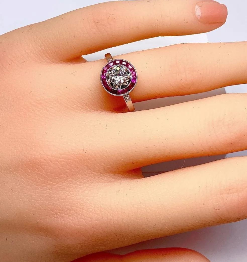 Bague Or blanc Diamants Rubis