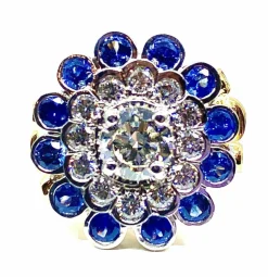 Bague Or blanc Diamants Saphirs