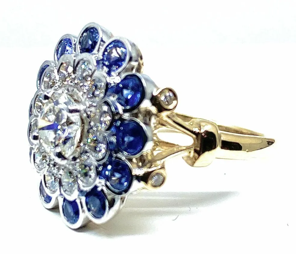 Bague Or blanc Diamants Saphirs