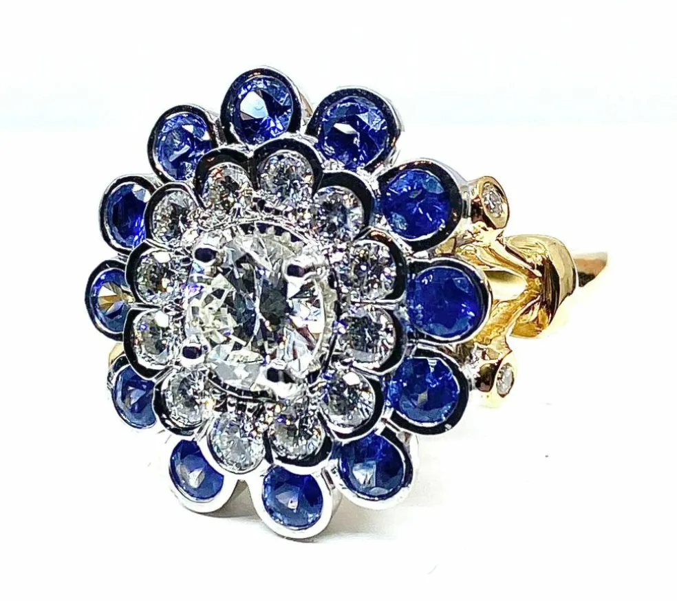 Bague Or blanc Diamants Saphirs