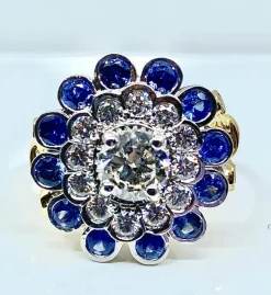 Bague Or blanc Diamants Saphirs