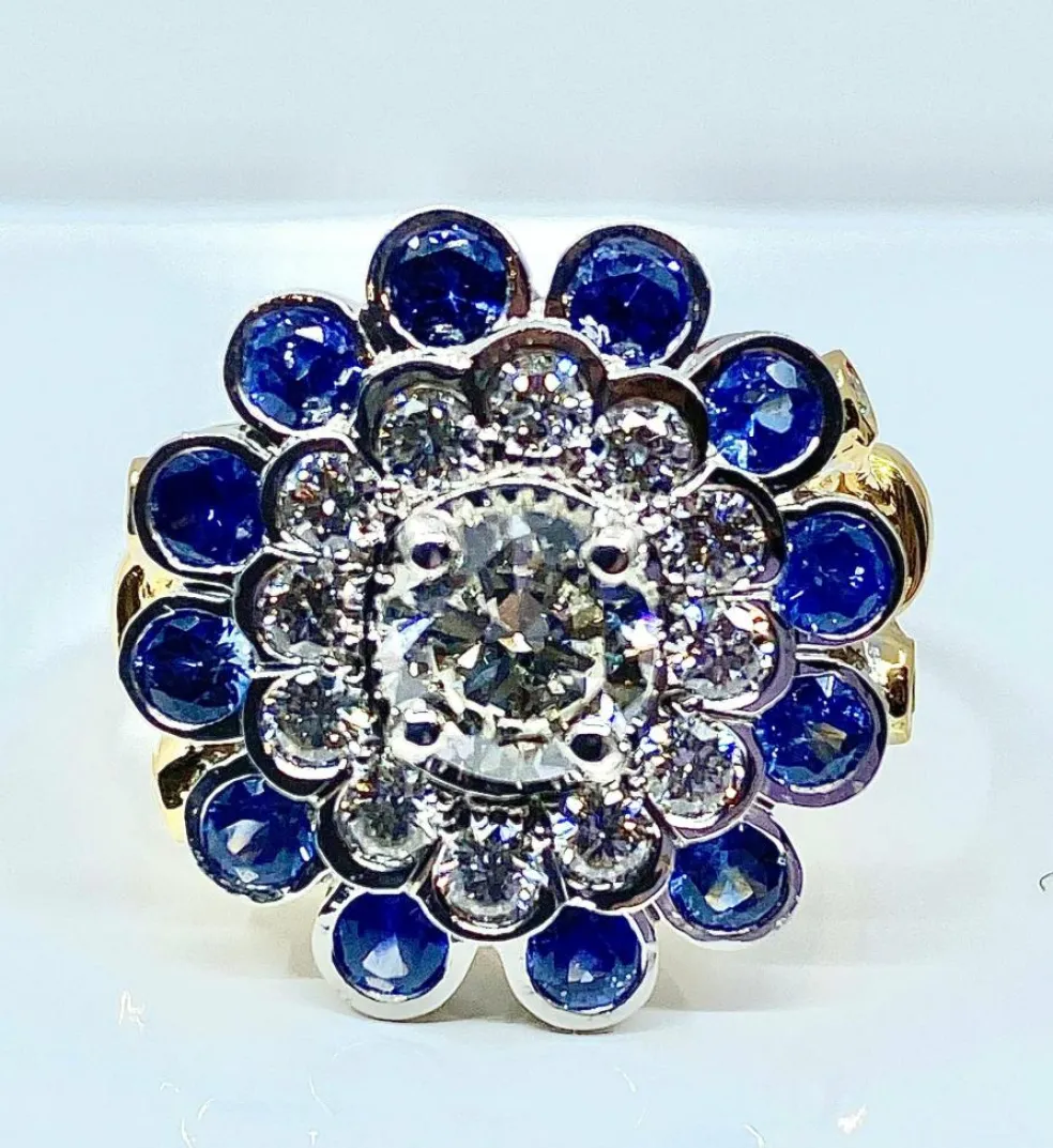 Bague Or blanc Diamants Saphirs