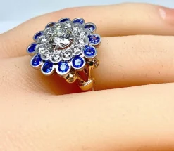 Bague Or blanc Diamants Saphirs