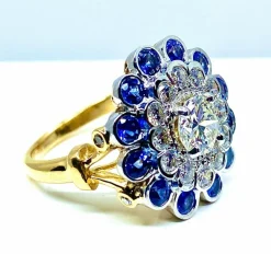Bague Or blanc Diamants Saphirs