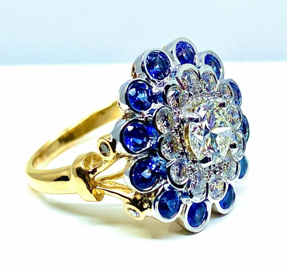 Bague Or blanc Diamants Saphirs