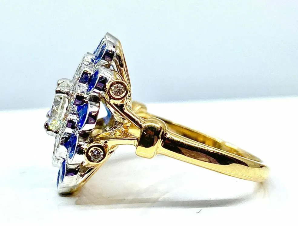Bague Or blanc Diamants Saphirs