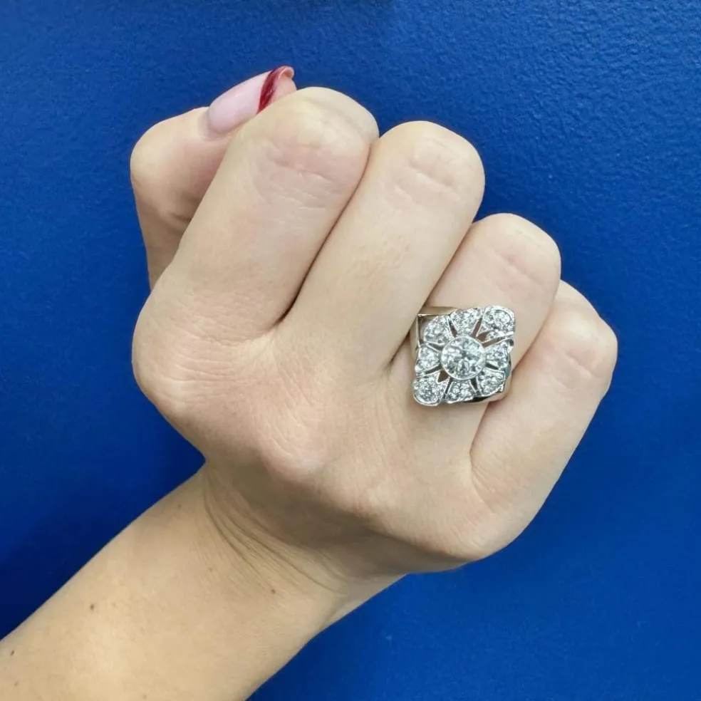 Bague or blanc, diamants taille ancienne européenne et taille ancienne mine - vers 1910
