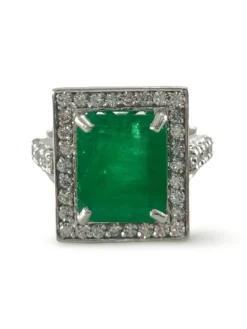 Bague or blanc emeraude 6 ct et diamants