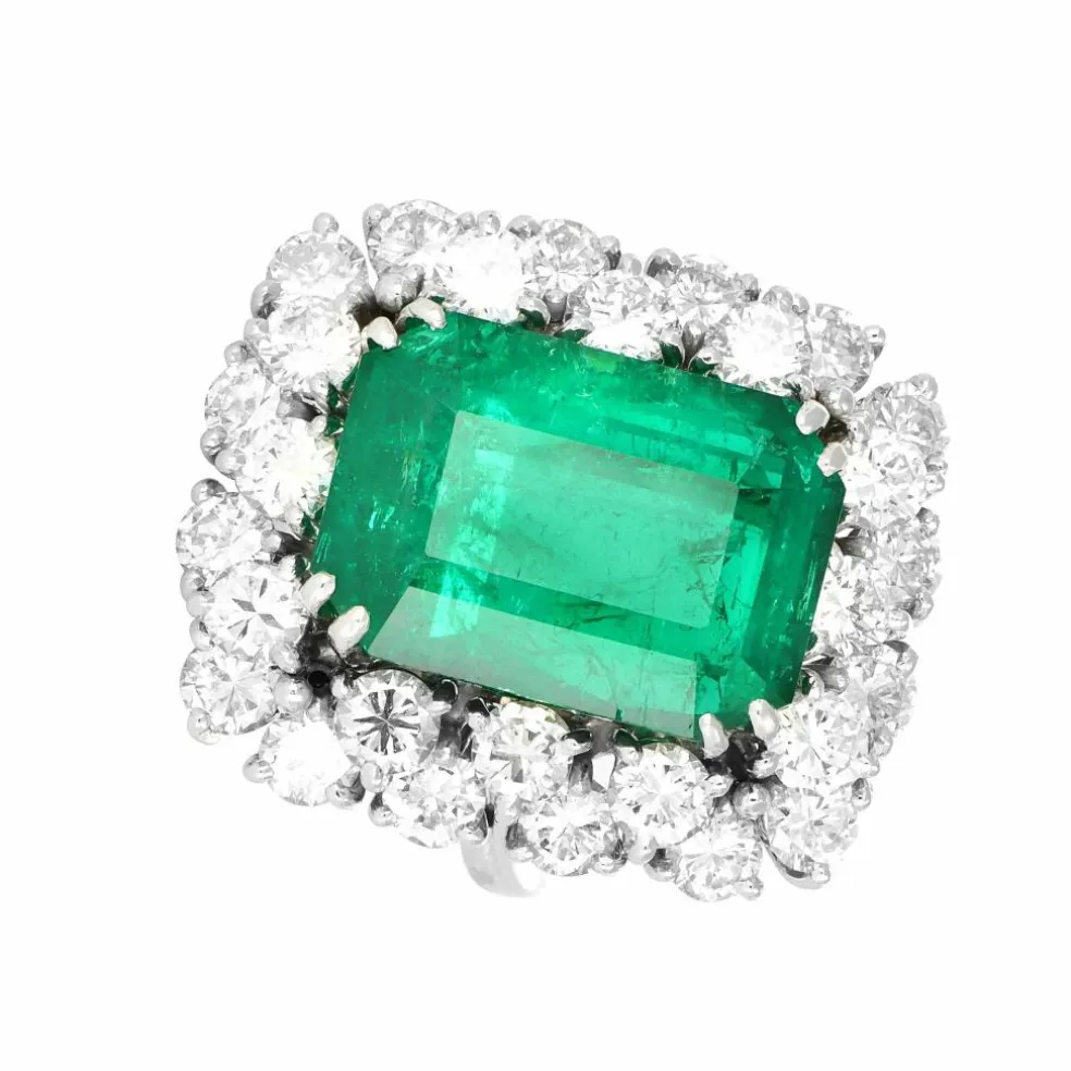 Bague Or blanc Emeraude Diamants