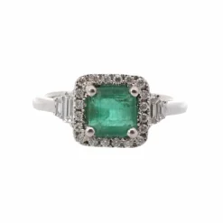 Bague Or blanc Emeraude Diamants