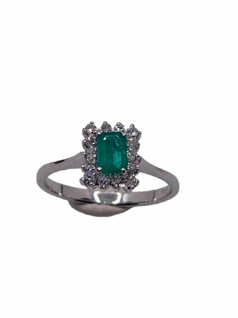 Bague Or blanc Emeraude Diamants