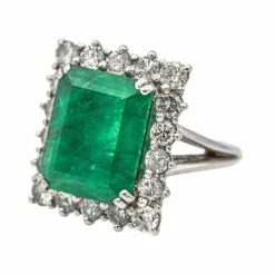 Bague Or blanc Emeraude, Diamant