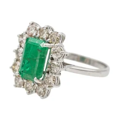 Bague Or blanc Emeraude, Diamant