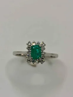 Bague Or blanc Emeraude Diamants