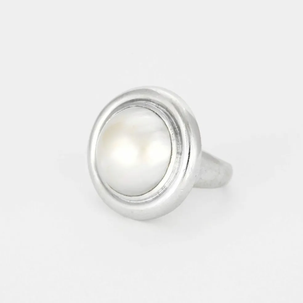 Bague or blanc et perle mabé