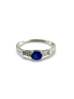 Bague or blanc et saphir et diamants