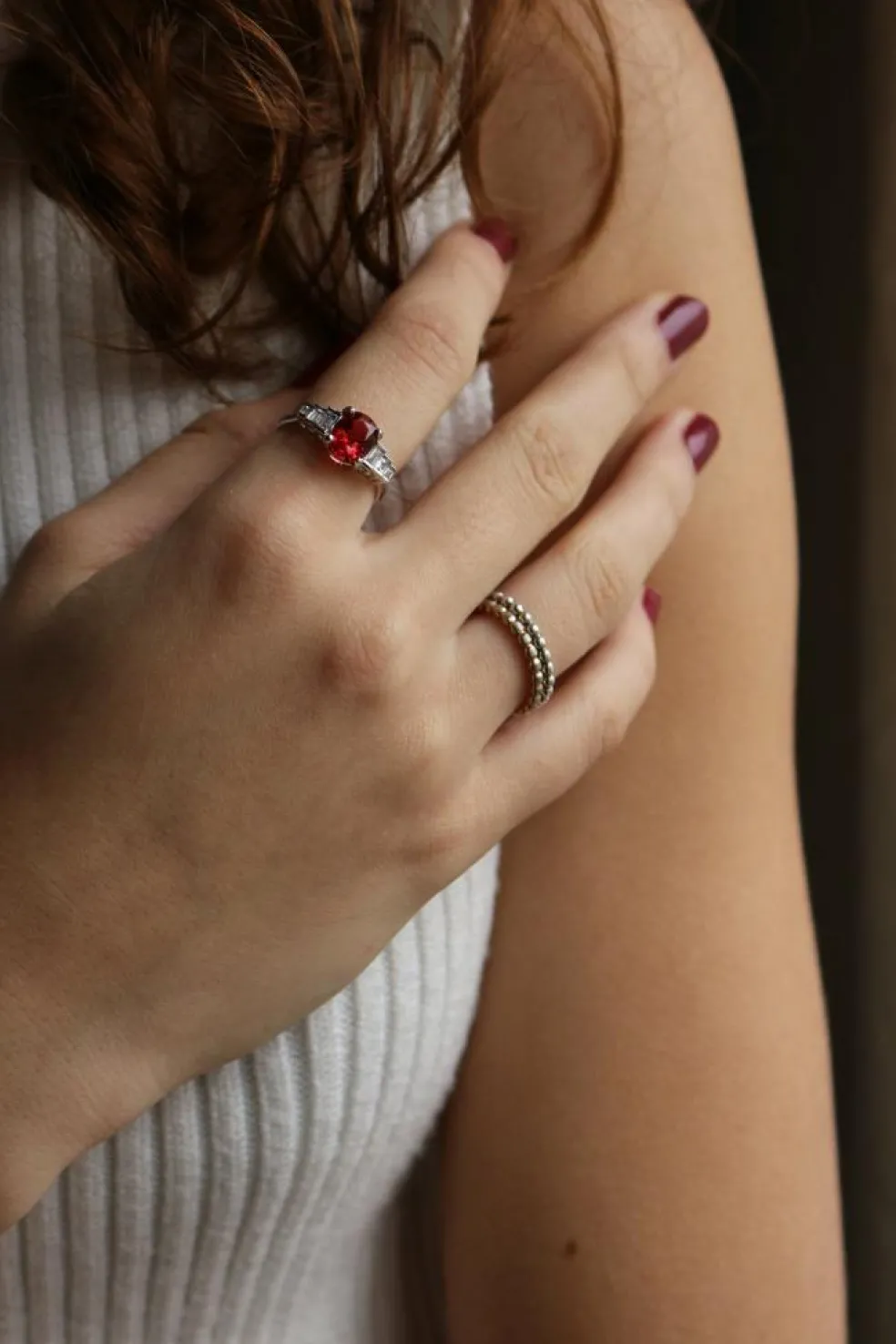 Bague Or Blanc Et Spinelle Naturel