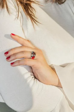 Bague Or blanc Grenat, Diamant