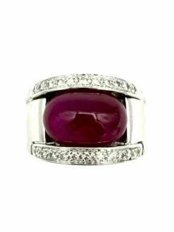 Bague or blanc 18K, diamants et rubis 11ct certifié