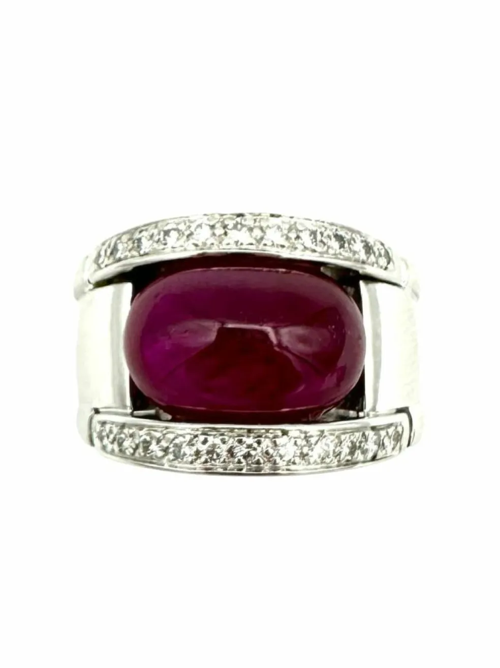 Bague or blanc 18K, diamants et rubis 11ct certifié