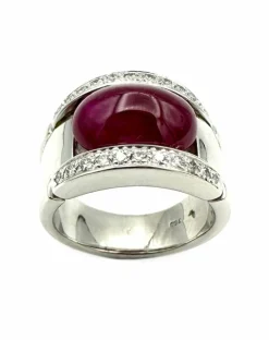 Bague or blanc 18K, diamants et rubis 11ct certifié