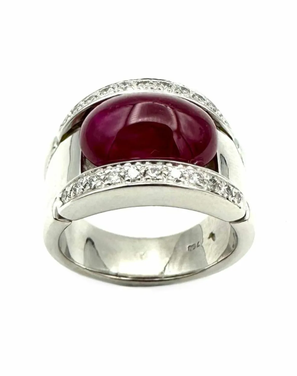 Bague or blanc 18K, diamants et rubis 11ct certifié