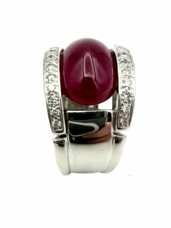 Bague or blanc 18K, diamants et rubis 11ct certifié